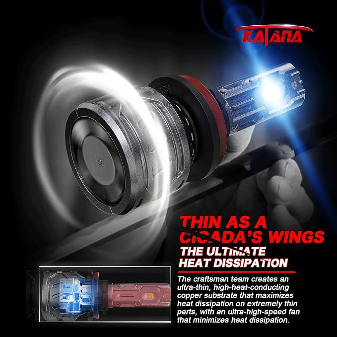 Katana Fog Light Bulb 400% Brightness 6500K Plug and Play of 2 | H11 Bulbs,Cooling Fan,1:1 Size