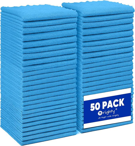 Orighty Microfiber Cleaning Cloth Bulk, 50 Pack Shop Towels 12x12 in, Blue | Reusable Microfiber Towels for Cars, Shop Rags, Multi-Purpose Lint Free Cleaning Rags for Home & Kitchen