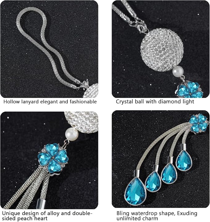 Bling Car Accessories for Women and Man,Cute Car Decor for Women,Lucky Crystal Sun Catcher Ornament,Rear View Mirror Crystal Ball Charm Decor (30 mm Clear)(Light Blue)