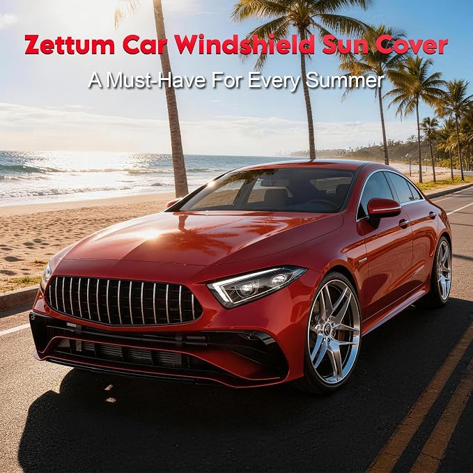 Zettum Car Windshield Sun Cover - 600D Windshield Sun Shade Window Cover Heavy Duty & UV Resistant, Outside Summer Sunshade Protector for Most Sedan Cars (62 x 50 Inch)