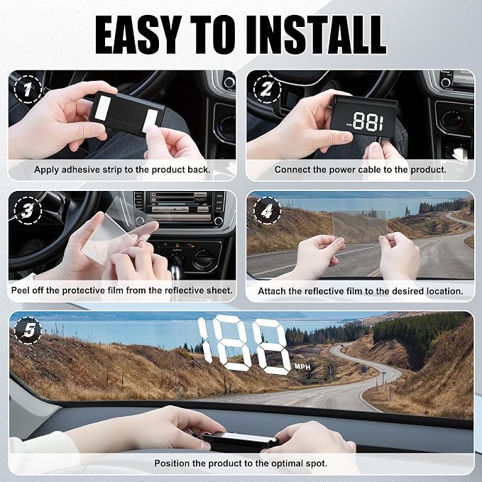SINGARO Heads up Display for Cars, USB Plug Digital GPS HUD Speedometer with HD Large Font, Universal Mile HUD Head up Speed Displays, Car Interior Accessories for Women and Man(White)