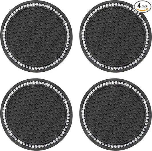 BFXM 4 PCS Bling Cup Holder Coasters for Car, 2.75 inch Diamond Universal Non-Slip Silicone Cup Holder Coasters, Sparkly Bling Car Accessories for Women(White Diamond)
