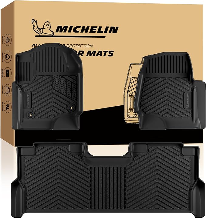 Michelin Vehicle Mats, Premier Series All-Weather TPE Custom Fit Liner for 2017-2026 Ford F250/F350/F450 Super Duty Crew Cab Bucket Seat Carpet Floor with Under Seat Storage