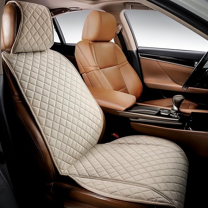 IVICY Faux Suede Front Car Seat Cover – Non-Slip Bucket Seat Protector for Most Cars, SUVs, Vans & Trucks – 1 Seat Cover, Machine Washable, Side-Airbag Friendly, Light Beige
