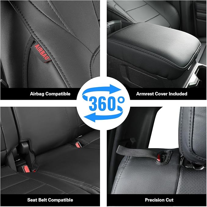 coverdream 2024 2025 2026 Tacoma Seat Covers Full Set for Toyota Tacoma 4th Gen Double/Crew Cab SR,SR5,TRD Sport,TRD Off-Road,Limited,Fully Covered,Luxury Waterproof Leather Car Seat Protector(Black)