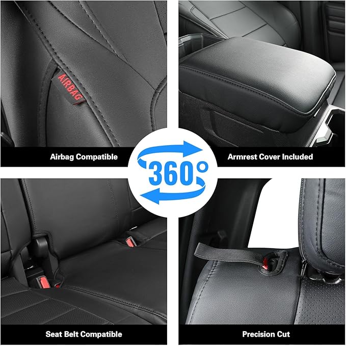 coverdream Tacoma Hybrid Leather Seat Covers Full Set for 2024-2026 Toyota Tacoma TRD Sport,TRD Off-Road,Limited,Trailhunter,Fully Covered,Luxury Waterproof Car Seat Protector(Black & Diamond)