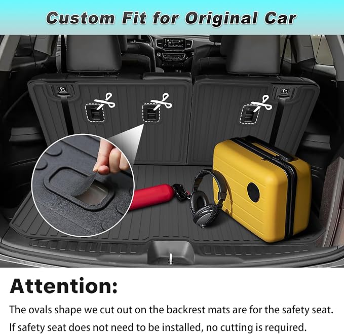 Cargo Mat & Backrest Mat Fit for Honda Pilot 2016-2025 2026 (No Elite) | All Weather Protection Cargo Liner with Backrest Mat Behind 3rd Row Back Seat Protector