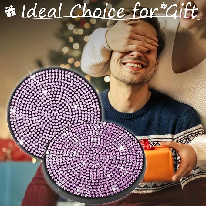 BFXM 2 PCS Bling Cup Holder Coaster, Car Accessories for Women 2.75 inch Diamond Universal Non-Slip Silicone Cup Holder Coasters, Sparkly Bling (Purple)
