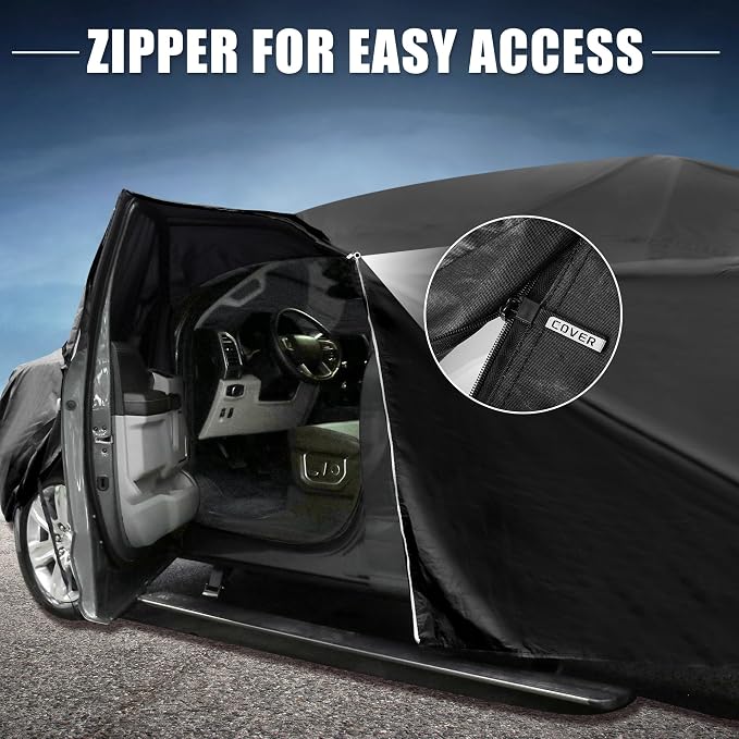 X AUTOHAUX Waterproof Full Car Cover for Chevrolet Silverado Crew 210D-PU | with Door Zipper, Outdoor Waterproof Full Car Cover All Weather Windproof Sun Rain Protection