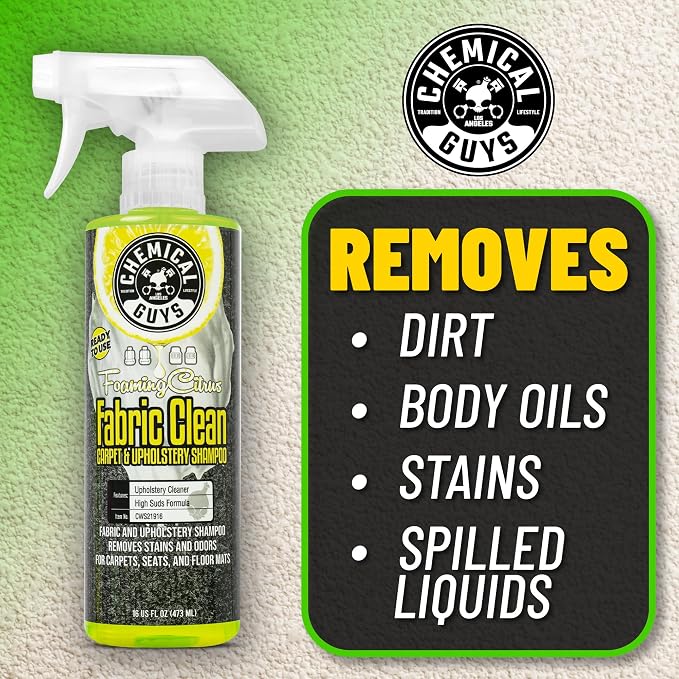 Chemical Guys Fabric Clean Carpet and Upholstery Cleaner Kit, 16 fl oz | With heavy duty nifty interior brush, citrus scent kit, fabric spray and interior brush combo kit, ready for immediate use