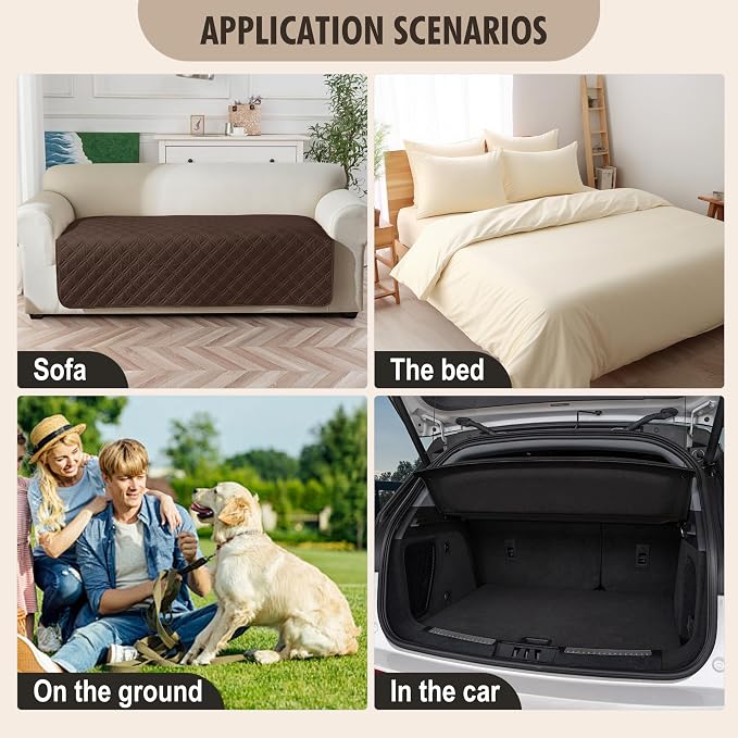 Genina Waterproof Couch Cover,Washable Anti-Slip 78inch Sofa Covers with 3 Cushions,Sectional Couch Covers for Pets Friendly, Sofa Slipcovers for Dogs Cats(78inch/Chocolate)
