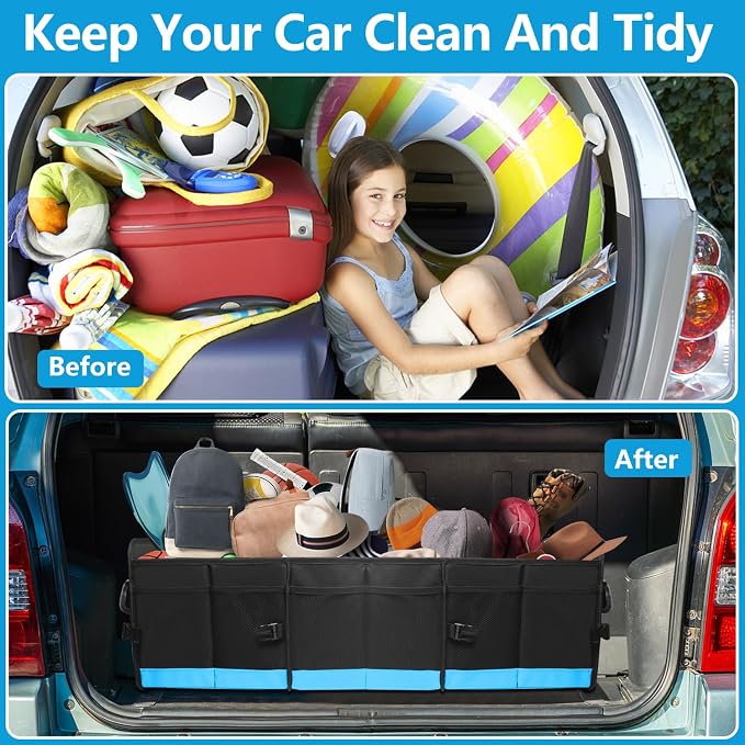 AOPHY Foldable Trunk Organizer for Car SUV Truck 95L | Collapsible storage bin with straps. Waterproof and sturdy. Fits sedans too. Folds flat when not in use. Great for drivers.