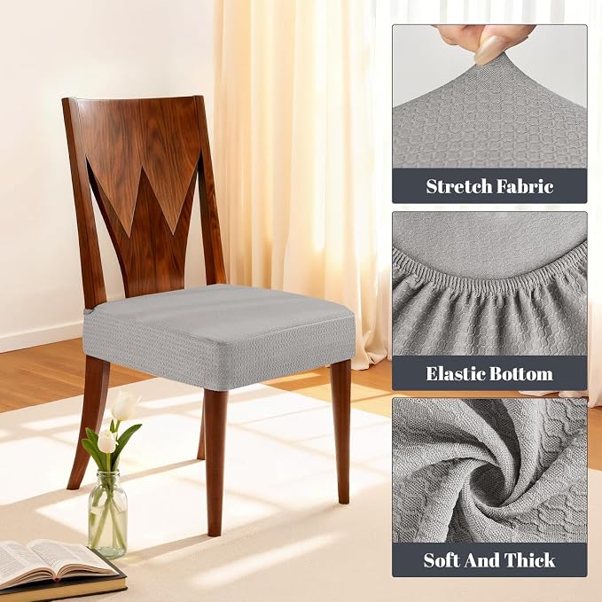 Songrey Waterproof Chair Covers for Dining Chairs, Set of 4, Light Gray | No Rear Seat Covers for Dining Room , Chair Protector Slipcover, Stretch Removable Washable