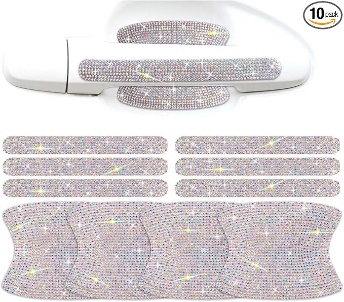 10PCS Car Door Handle Bling Rhinestones Stickers, AB Galaxy | Universal Auto Door Handle Safety Reflective Strips, Galaxy Shine