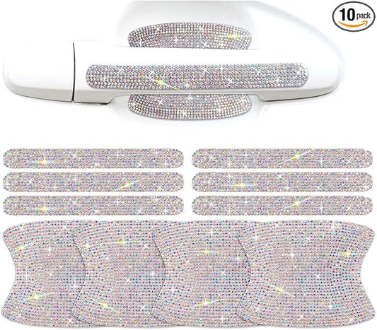 10PCS Car Door Handle Bling Rhinestones Stickers, AB Galaxy | Universal Auto Door Handle Safety Reflective Strips, Galaxy Shine