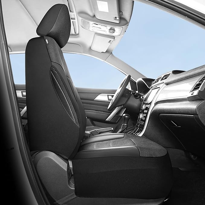 HChengkikz Front Car Seat Covers, Air Mesh, Breathable (Black) | Airbag Compatible, Automotive Comfort Protection, Universal Fit for Most Cars,Trucks,SUVs