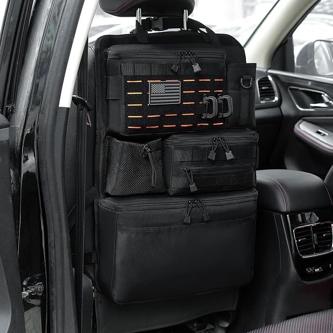 Upgraded One-Piece Universal Car Seat Back Organizer with Multiple Pockets | Tactical Car Backseat Organizer, for Cars SUV Trucks Jeeps Pickups