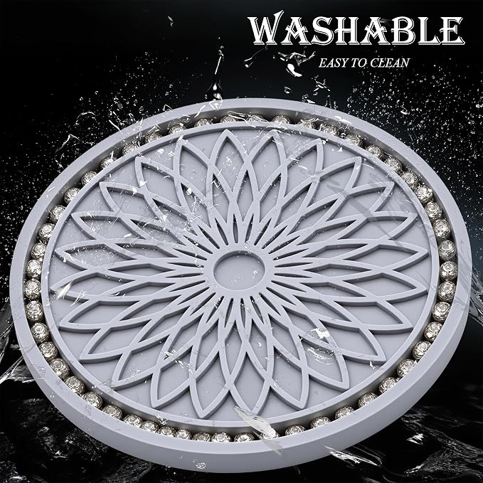 2PCS Bling Car Cup Holder Coasters, 2.75 Inch Silicone Anti-Slip Insert, Bling Shockproof Cup Mat for Women Girls, Universal Fit for Most Vehicles (Gray & White)