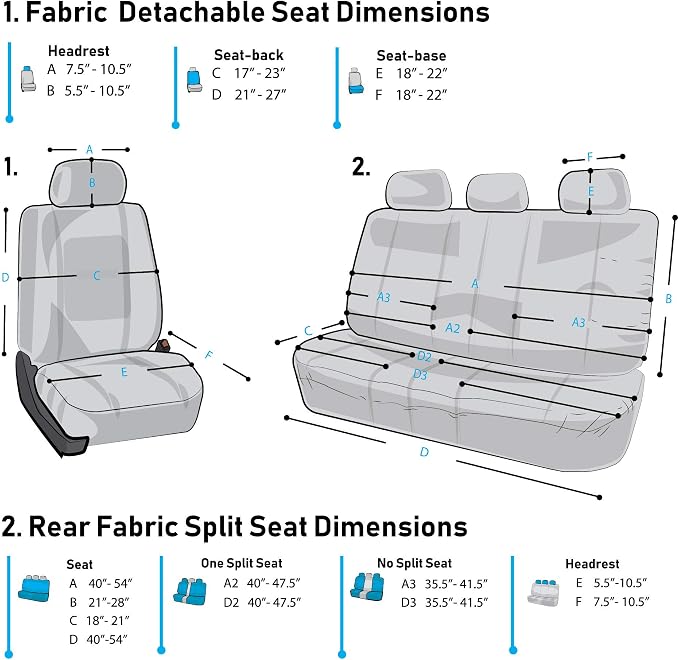 FH Group Full Set Cloth Car Seat Covers , Universal Fit combo, Low Back Front Seat Covers, Airbag Compatible, Split Bench Rear Seat, Washable Seat Cover for SUV,Sedan,Van, Mint