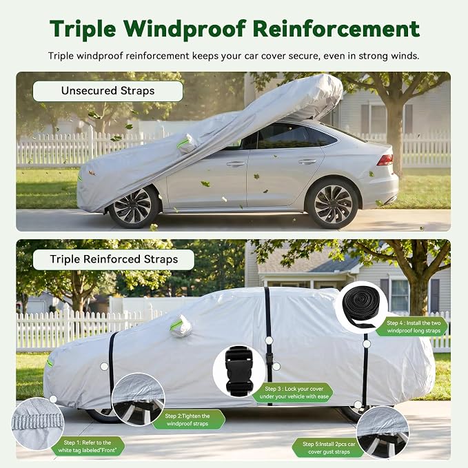 AUQDD 6-Layers Premium Truck Car Cover Waterproof All Weather Weatherproof UV Sun Protection Snow Dust Storm Resistant Outdoor Exterior Custom Form-Fit Full Padded Car Cover with Straps 198"-220" K13