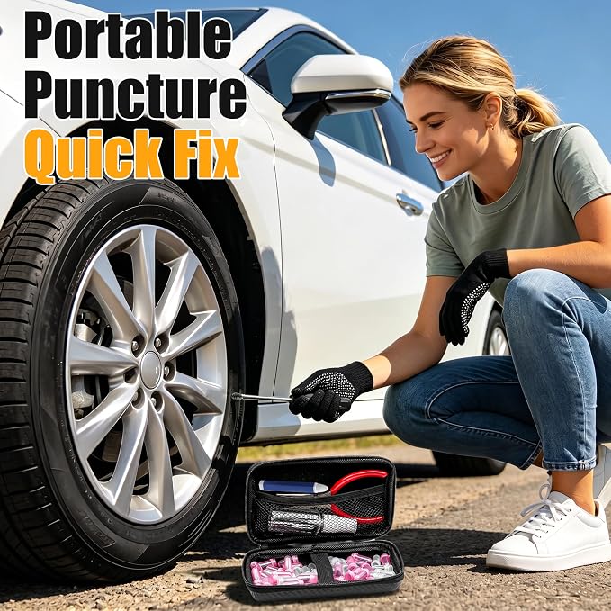 75Pcs Tire Repair Kit, Screw in Tire Plugs Heavy Duty, Self Sealing Tire Repair Kit Screw Type with Rubber Nails and Tools for Portable Puncture Quick Fix Car Truck SUV ATV Motorcycle (75)