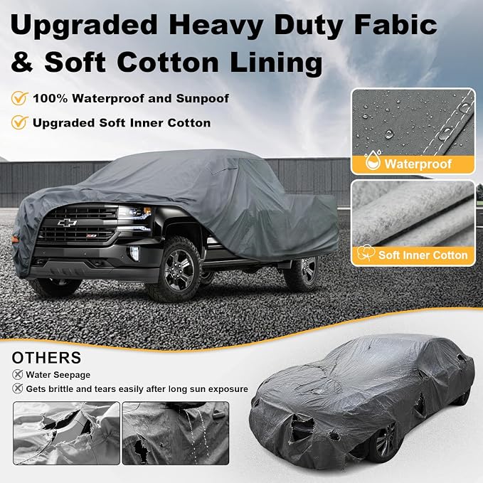 GUNHYI 16 Layers Truck Cover Waterproof All Weater, Heavy Duty Outdoor Pickup Truck Cover for Nissan Frontier, Ford F100 Ranger, Chevy C10 S10 etc, Regular Cab Short Box. Length up to 206 inches.