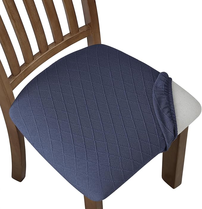 Fuloon Stretch Chair Seat Covers 6 PCS, Removable Washable Dining Chair Covers Anti-Dust Dining Room Seat Cushion Slipcovers (6, Navy Blue)