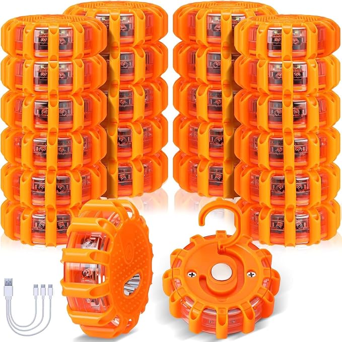 24 Pcs Rechargeable LED Road Flares Emergency Kit - Magnetic Mount Strobe, for Cars/Trucks/Boats & Outdoor Activities