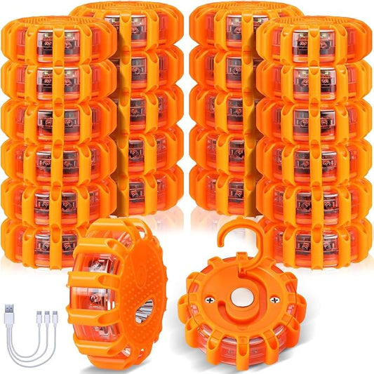 24 Pcs Rechargeable LED Road Flares Emergency Kit - Magnetic Mount Strobe, for Cars/Trucks/Boats & Outdoor Activities