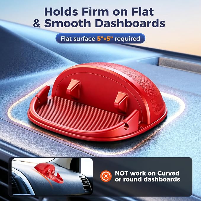 Loncaster Car Phone Holder, Car Phone Mount Silicone Car Pad Mat for Various Dashboards, Slip Free Desk Phone Stand Compatible with iPhone, Samsung, Android Smartphones, GPS Devices and More (Red)