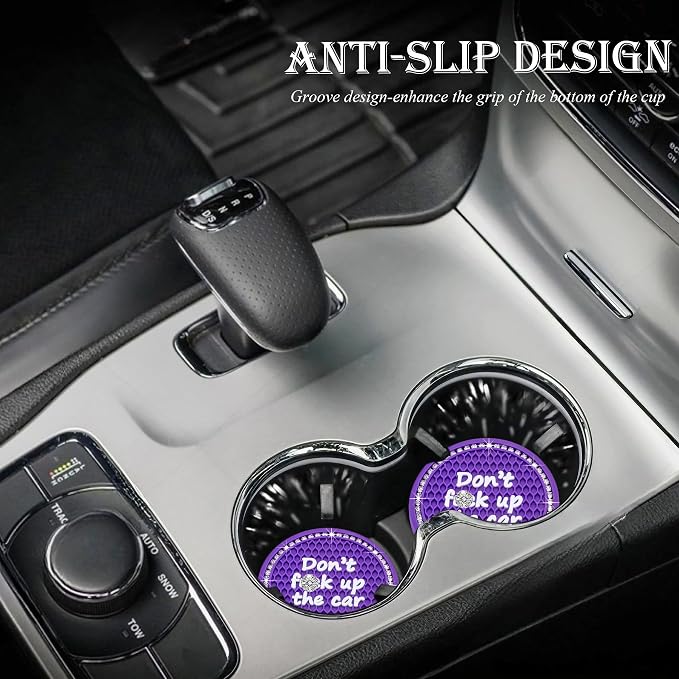 2PCS Bling Crystal Rhinestone Cup Holder Coaster – 2.75 Inch Anti-Slip Auto Insert Cup Coaster – Sparkling Interior Decor Accessories for Cars & Vehicles (Purple & White)