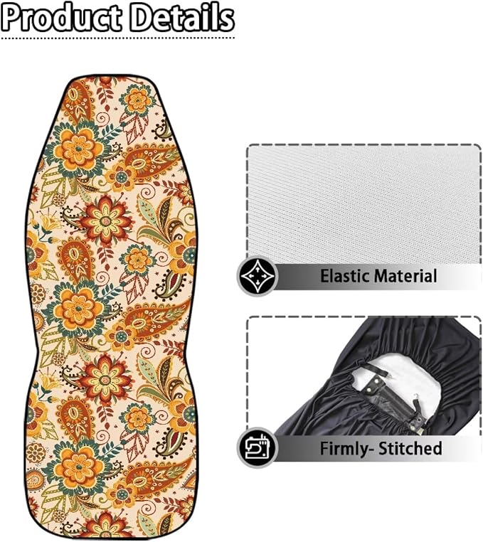 Fall Boho Mandala Front Car Seat Covers Thanksgiving Decorative Driver Seat Cover Full Wrapping Edge Automotive Seat Cushion Covers Car Interior Accessories Compatible with SUV,Sedan