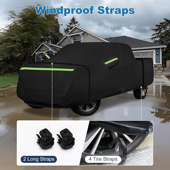 QUNSUNUS Truck Cover for F150 SuperCab 6.5ft & Crew Cab 5.5ft Bed 2004-2025 | Heavy 420D Oxford All-Weather F150 Cover, with Zipper and Straps, Compatible with Silverado 1500 Crew Cab 5.8ft 2014-2025