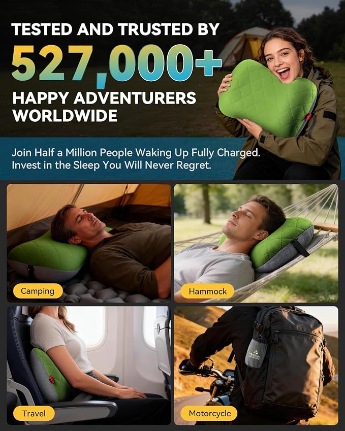 Hikenture Camping Pillow with Removable Cover, Ultralight Inflatable Pillow | Ergonomic Neck Lumber Support, Upgrade Leakproof Backpacking Pillow, Portable Packable for Hiking, Beach, Travel