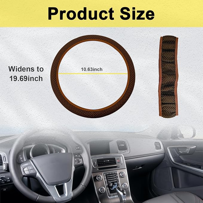 Kewucn Car Elastic Stretch Steering Wheel Cover, Soft Microfiber Breathable Ice Silk, Universal 15 Inch Anti-Slip Auto Steering Wheel Protector, Fit Car, SUV, Van, Sedan, Truck (Brown)