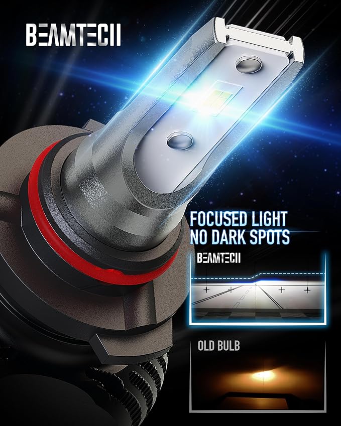 BEAMTECH 9005 H11 Bulbs Combo, S1 Series Fanless Fog Light HB3 H8 H9, 4 PCS | 300% Brighter 6500K White Light
