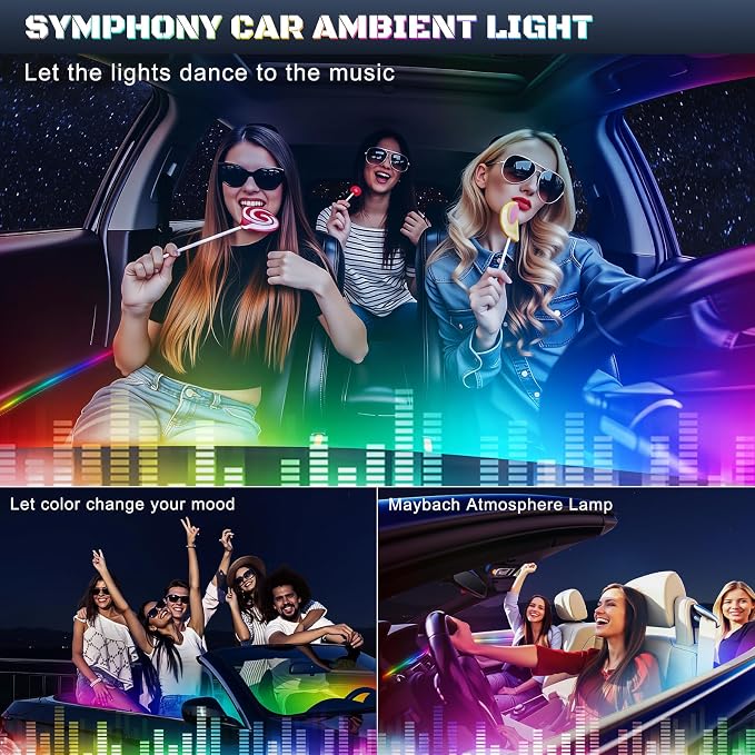 Dreamcolor Acrylic Interior Car LED Strip Light with USB/Type C/4-Port Cigarette Lighter, RGB 6 in 1 with 179.24 inches 650 LEDs Ambient Lighting Kits, Sound Active Function Neon Led Strips for Car