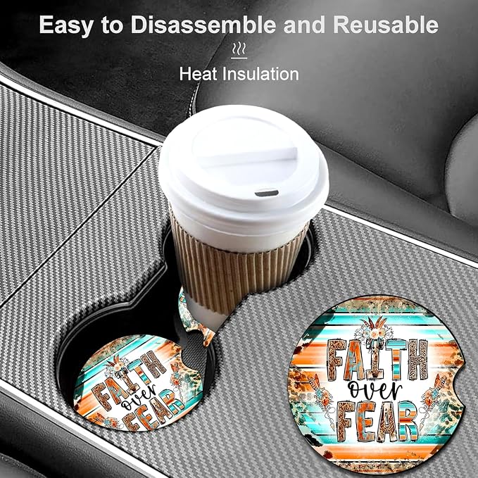 2 Pack Religion Car Cup Holder Coasters Universal Neoprene Coasters | 2.75" Universal Size Anti Slip Rubber Mat, Auto Cup Holder Accessories for SUV Truck, Walk by Faith Gifts for Women Mom
