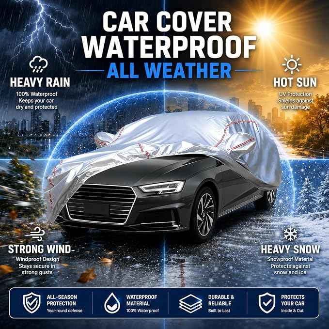 Waterproof All Weather Heavy Duty Vehicle Cover, 360° Underbody Wrap Windproof Design, Quick Install Outdoor Cover,（for Audi A4 2004-2024）