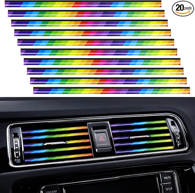 20 Pieces Universal Car Air Conditioner Vent Trim Decoration Strip Accessories, Waterproof Flexible Shiny Auto Car Interior Accessories for All Air Vent Outlet