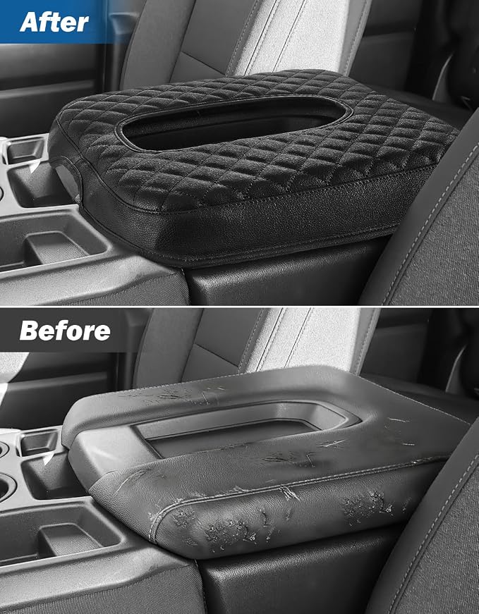 JOYTUTUS Center Console Cover Compatible with 2019-2026 Silverado Sierra Jump Seat, Leather Armrest Cover for Car, Black Accessories with Hidden Pockets