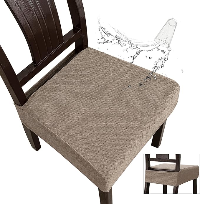 Genina Waterproof Seat Covers for Dining Room Chair Covers Waterproof Dining Chair Covers (4 PCS-Rear-gapped, Taupe)