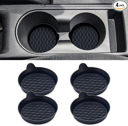 4PCS Car Cup Holder Coasters, Universal Silicone Non-Slip Insert Cup Coasters, Soft Wave Pattern Cup Holders, Car Interior Accessories for SUV, Truck, RV (Black)