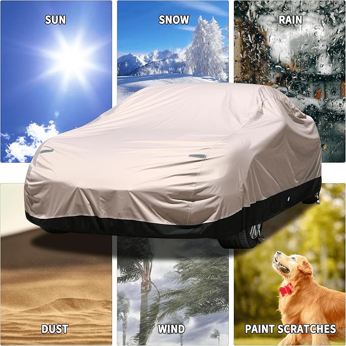 Coverado Car Cover Waterproof All Weather, Outdoor Car Covers with Locking Cable, Full Cover for Coupe Sport Car, Rain Snow UV Protection, Full Exterior Covers Universal Fit Sport Car (167"-172")