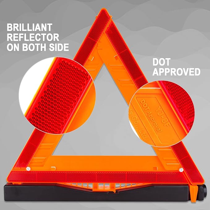 CARTMAN 12PK DOT Approved Foldable Road Safety Warning Triangles | Heavy weighted anti-tip base, high visibility reflect panels, fully compliant with US FMVSS 571.125 roadside safety rules
