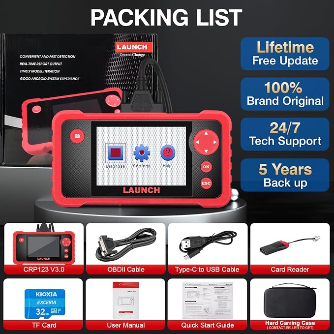 LAUNCH CRP123 V3.0 Elite OBD2 Scanner-2026 New Model Engine/ABS/SRS/Transmission Diagnostic Scan Tool SRS Airbag Code Reader,3 Reset Oil Service/Throttle Relearn/SAS Reset,Lifetime Free Update