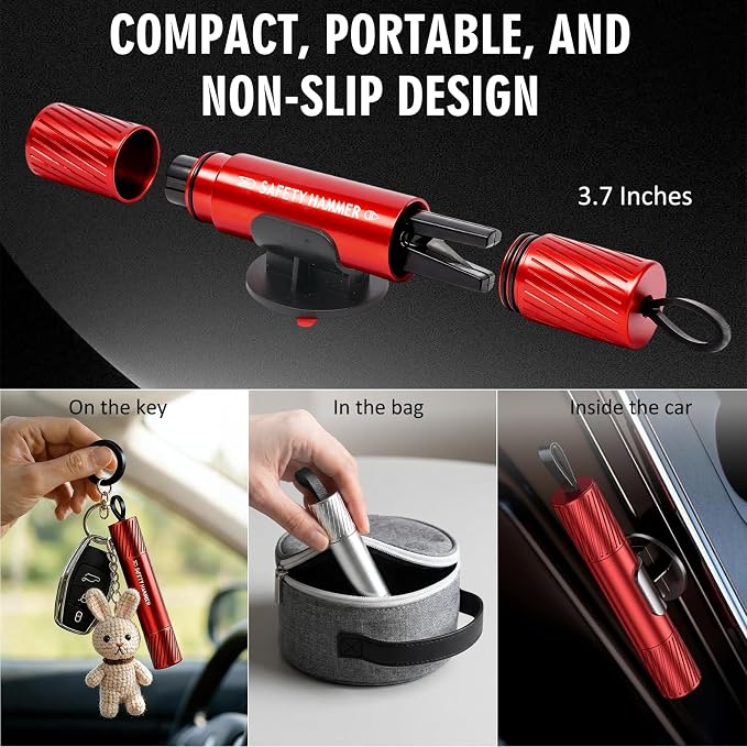 [4 Pack] 2026 Upgraded Safe Hammer Window Breaker Seatbelt Cutter, 2-in-1 Car Hammer Glass Breaker Seatbelt Cutter Emergency Escape Tool with Base, Life Hammer Car Escape Tool and Seatbelt Cutter