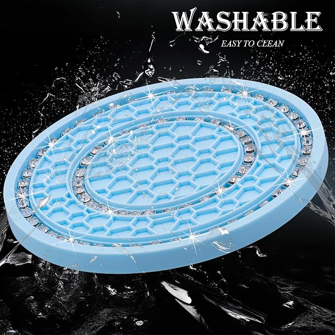 2PCS Bling Crystal Rhinestone Cup Holder Coaster, 2.75 inch Soft Silicone Anti-Slip Shockproof, Car Cup Holder Insert Coasters, Universal Car Interior Accessories for Women (Light Blue & White)