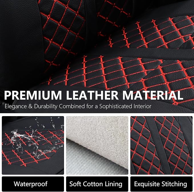 Truckiipa Automotive Seat Covers Fit for Toyota Tacoma Front Seat Leather Waterproof Full Coverage Truck Seat Covers Custom Fit for 2005-2015 Toyota Tacoma Double Crew Cab, Front Pair, Black&Red
