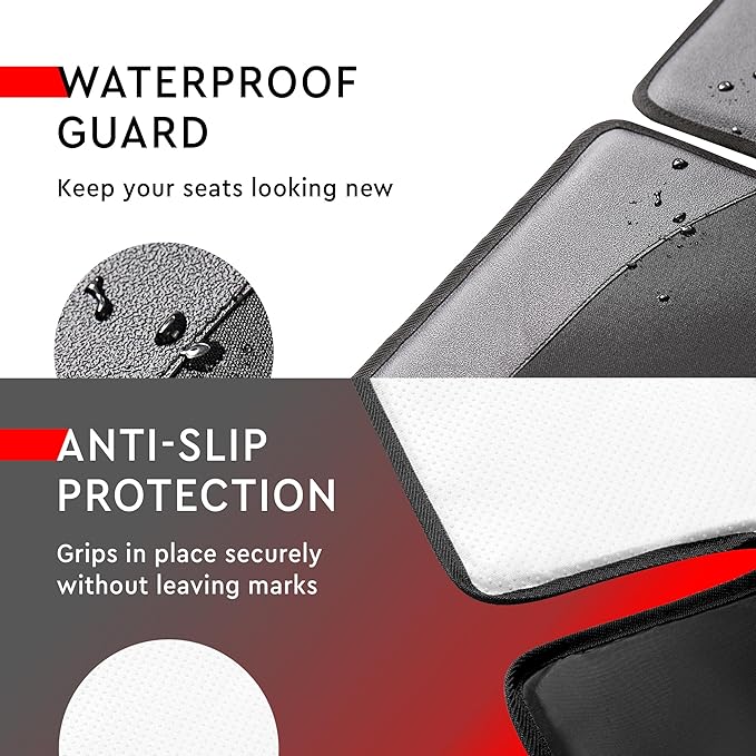 Helteko Car Seat Protector, 2 Pack Seat Protection Mat with Thick Padding, Durable Waterproof Fabric, Leather Reinforced Corners and Mesh Pockets